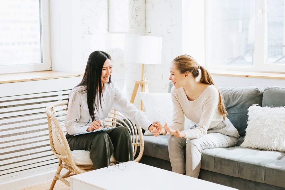 Psychological consultation young smiling woman
