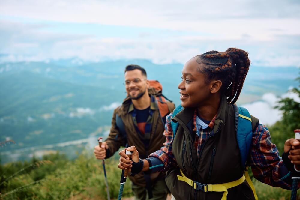 Man and woman outside hiking